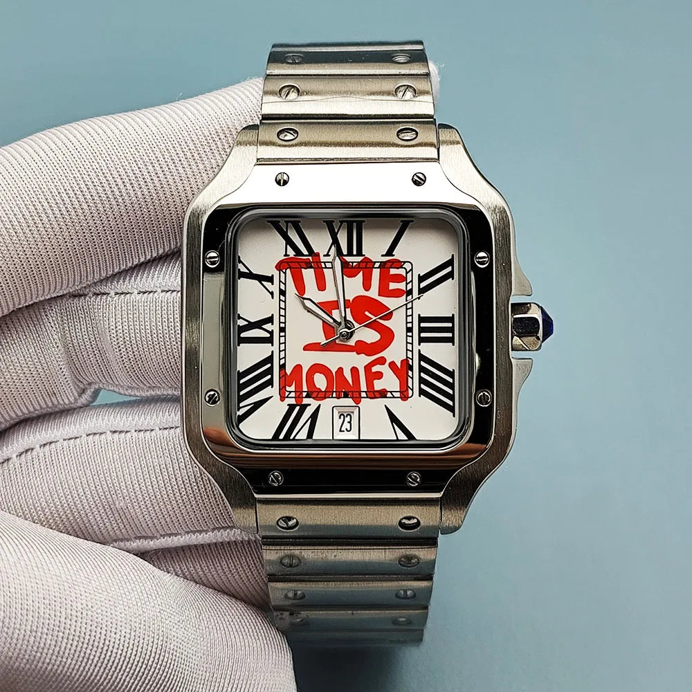 NH35 watch time is money watch custom logo men's stainless steel watch square watch suitable for NH35 movement watch