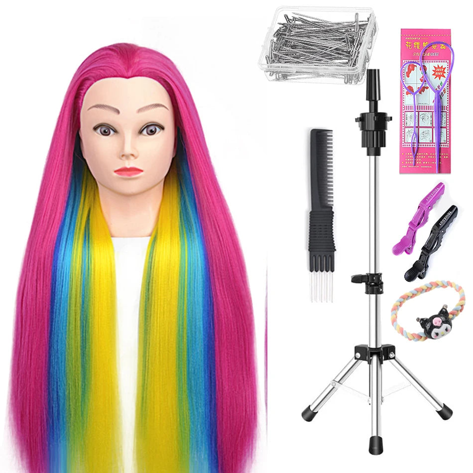 Long Hair Styling head For Hairstyle ProfessionaTraining Head Kit Mannequin Head Styling ToPractice Hot Curl lron Straighten