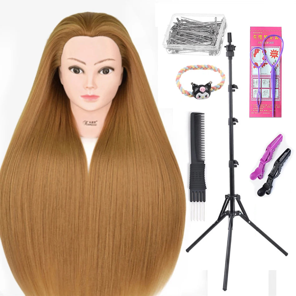 Long Hair Styling head For Hairstyle ProfessionaTraining Head Kit Mannequin Head Styling ToPractice Hot Curl lron Straighten