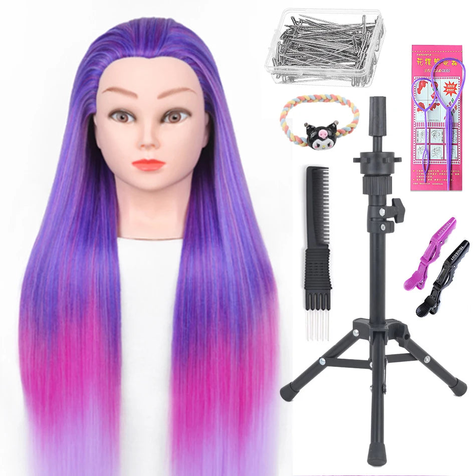 Long Hair Styling head For Hairstyle ProfessionaTraining Head Kit Mannequin Head Styling ToPractice Hot Curl lron Straighten