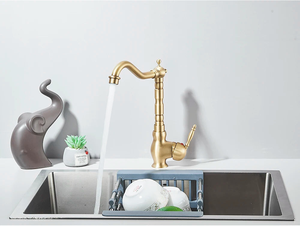 Kitchen Sink Faucets Antique Brass Single Handle Kitchen Basin Faucets Deck Mounted Hot & Cold Water Mixer Basin Sink Taps
