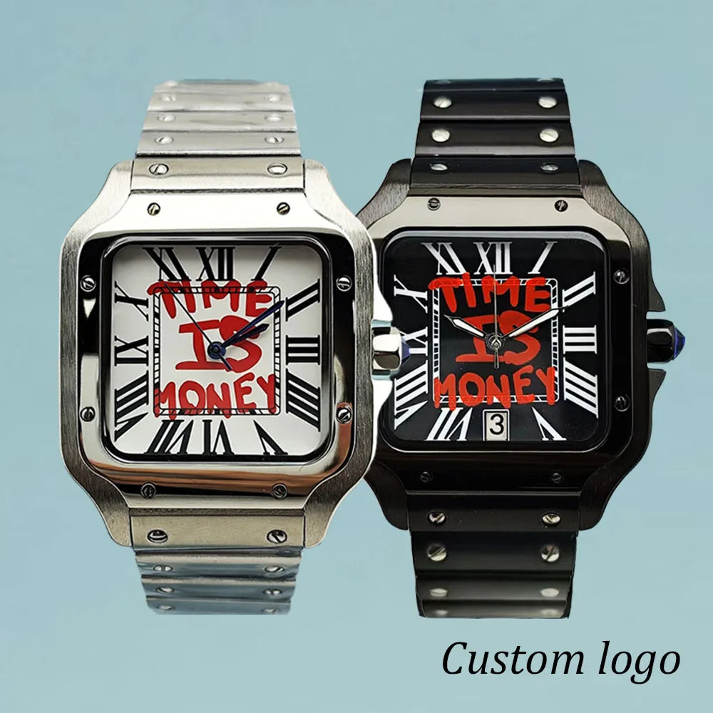 NH35 watch time is money watch custom logo men's stainless steel watch square watch suitable for NH35 movement watch