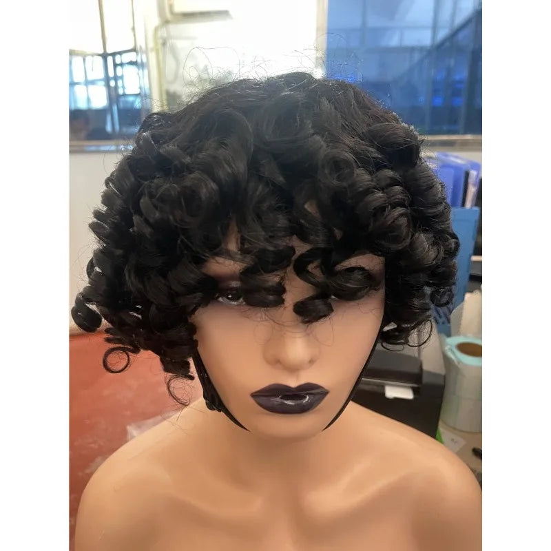 Human Hair Short Curly Wig Natural Color Realistic Look Soft Texture Easy To Apply Durable Reusable Brazilian Virgin Remy