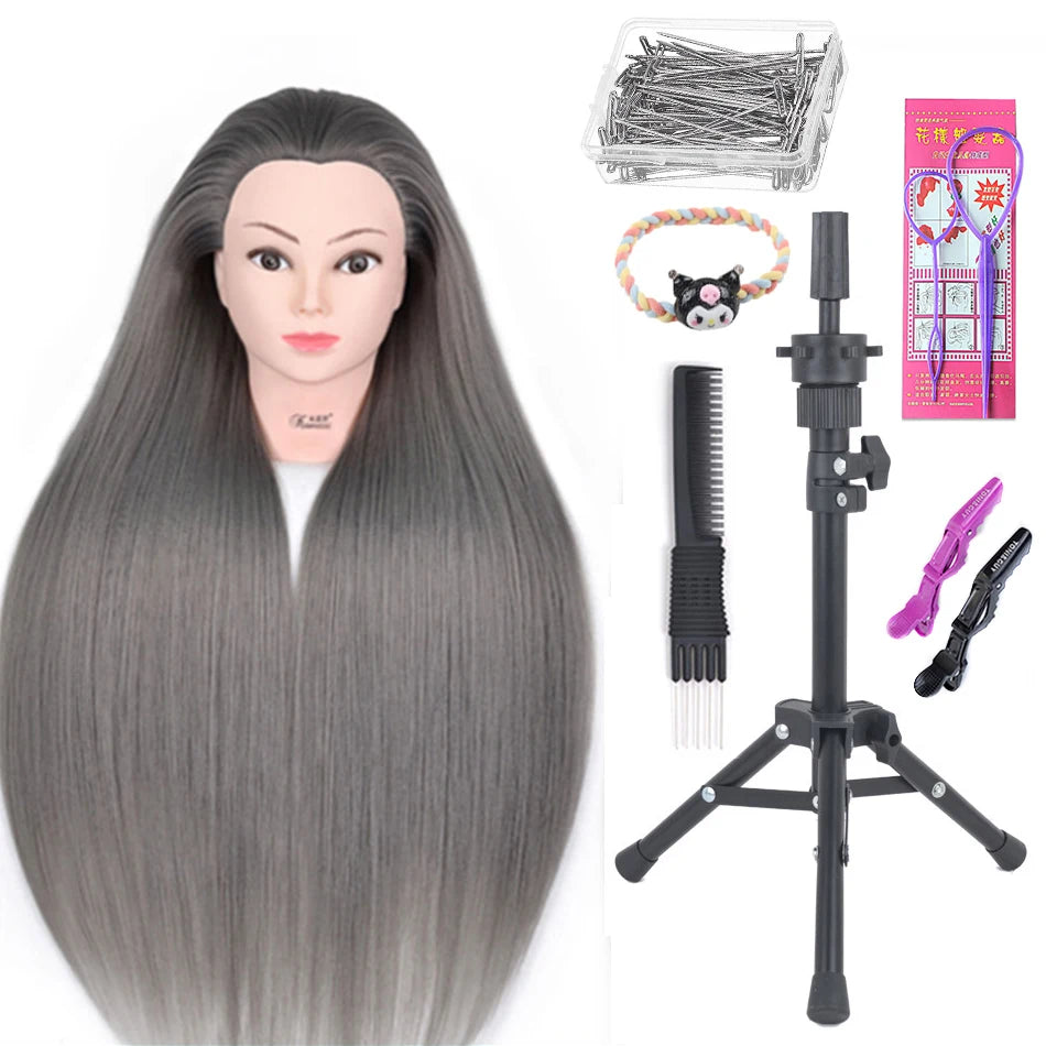 Long Hair Styling head For Hairstyle ProfessionaTraining Head Kit Mannequin Head Styling ToPractice Hot Curl lron Straighten